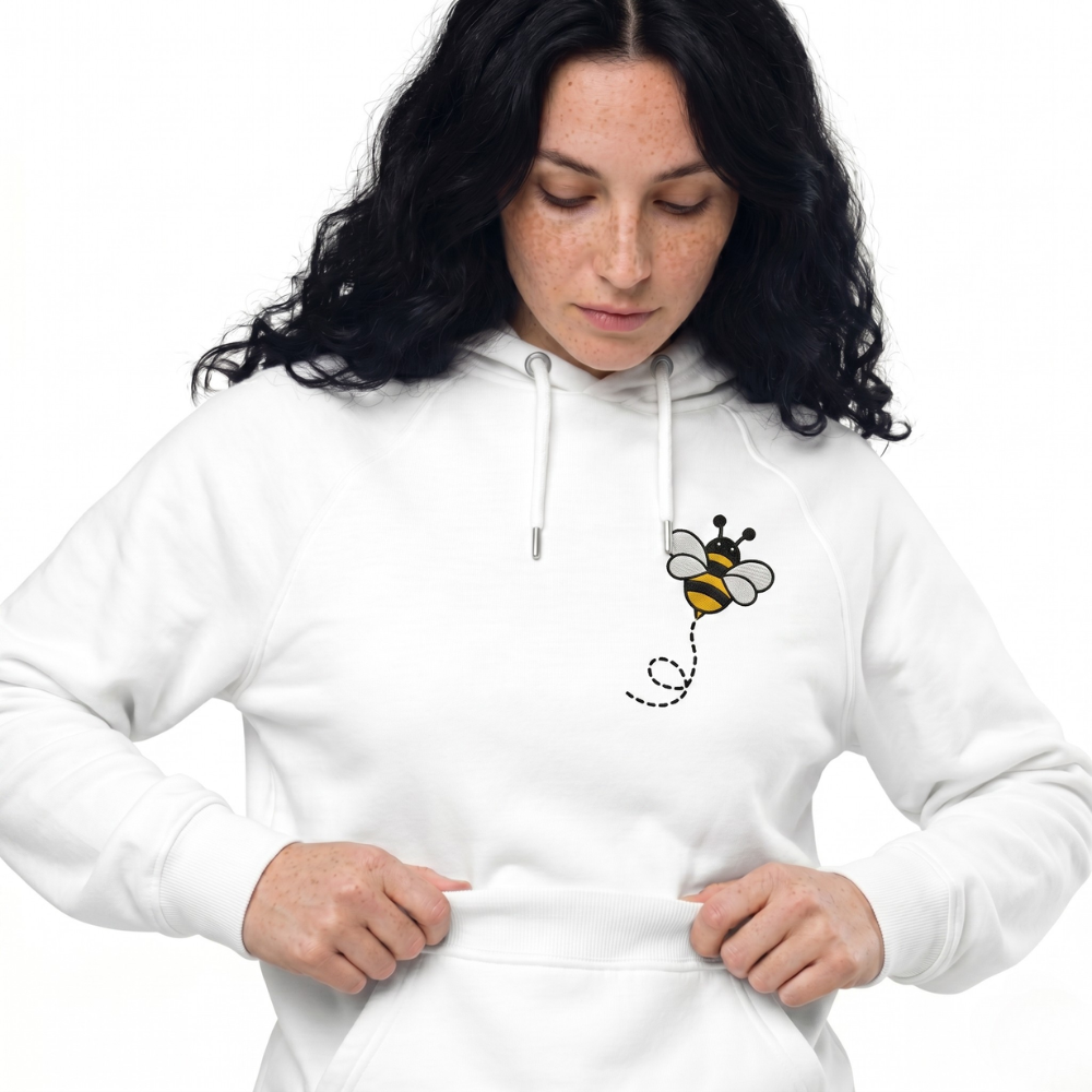 Honey Drift – Minimal Bee Embroidered Hoodie