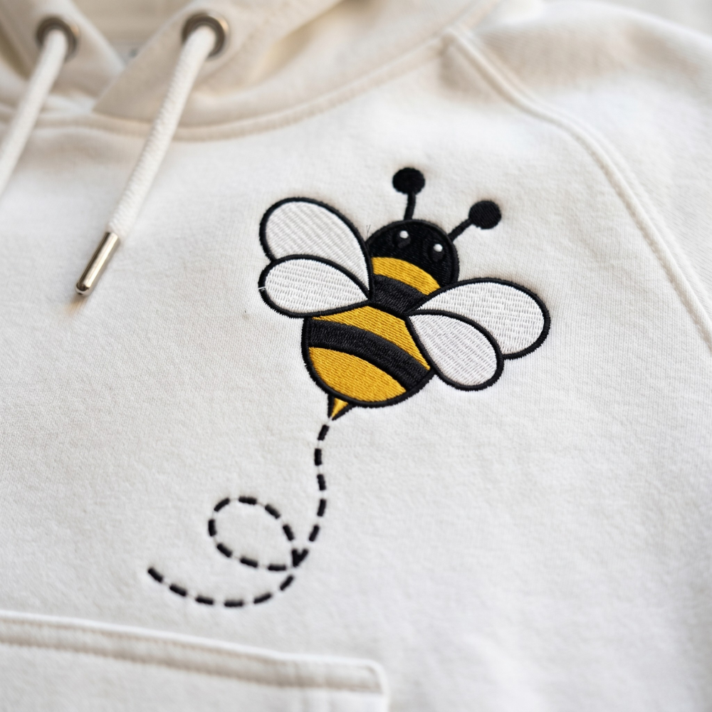 Honey Drift – Minimal Bee Embroidered Hoodie