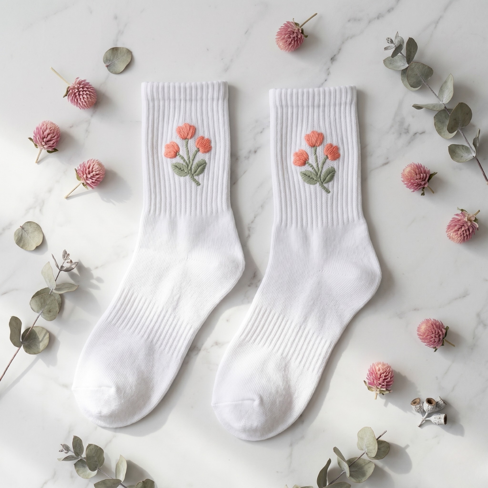 Petal Step – Embroidered Floral Socks