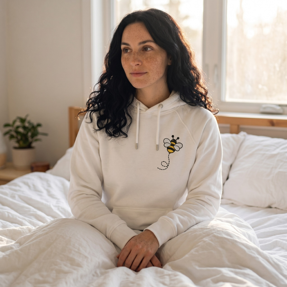 Honey Drift – Minimal Bee Embroidered Hoodie