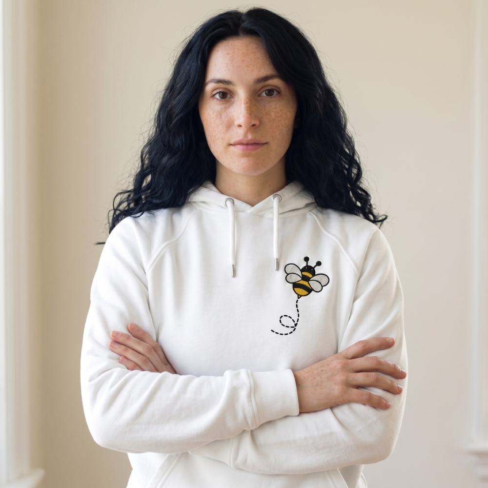 Honey Drift – Minimal Bee Embroidered Hoodie