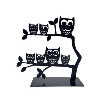 Jewellery Stand Versa Black Metal Iron 7 X 18 X 18 CM Owl Famil