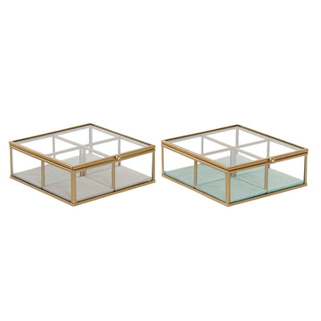 Jewelry box DKD Home Decor Green Light grey Metal Crystal 15 x 15 x 5,5 cm (2 Units)