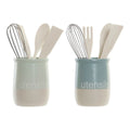 Pot for Kitchen Utensils DKD Home Decor Rubber wood Stoneware 10 x 10 x 14 cm (2 Units)