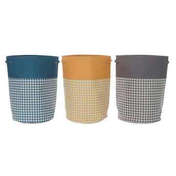 Laundry basket DKD Home Decor Yellow Blue Grey Houndstooth 40 x 40 x 60 cm (3 Units)