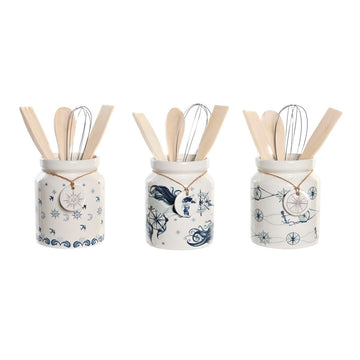Pot for Kitchen Utensils DKD Home Decor Metal Dolomite MDF Wood 12 x 12 x 25 cm (3 Units)