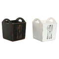 Cutlery basket Home ESPRIT White Black Fir wood 15 x 15 x 18 cm