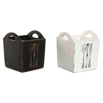 Cutlery basket Home ESPRIT White Black Fir wood 15 x 15 x 18 cm